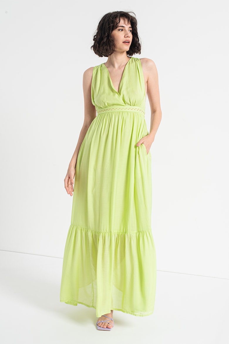 Вырезанное длинное платье с карманами и лацканами Maison Scotch, зеленый