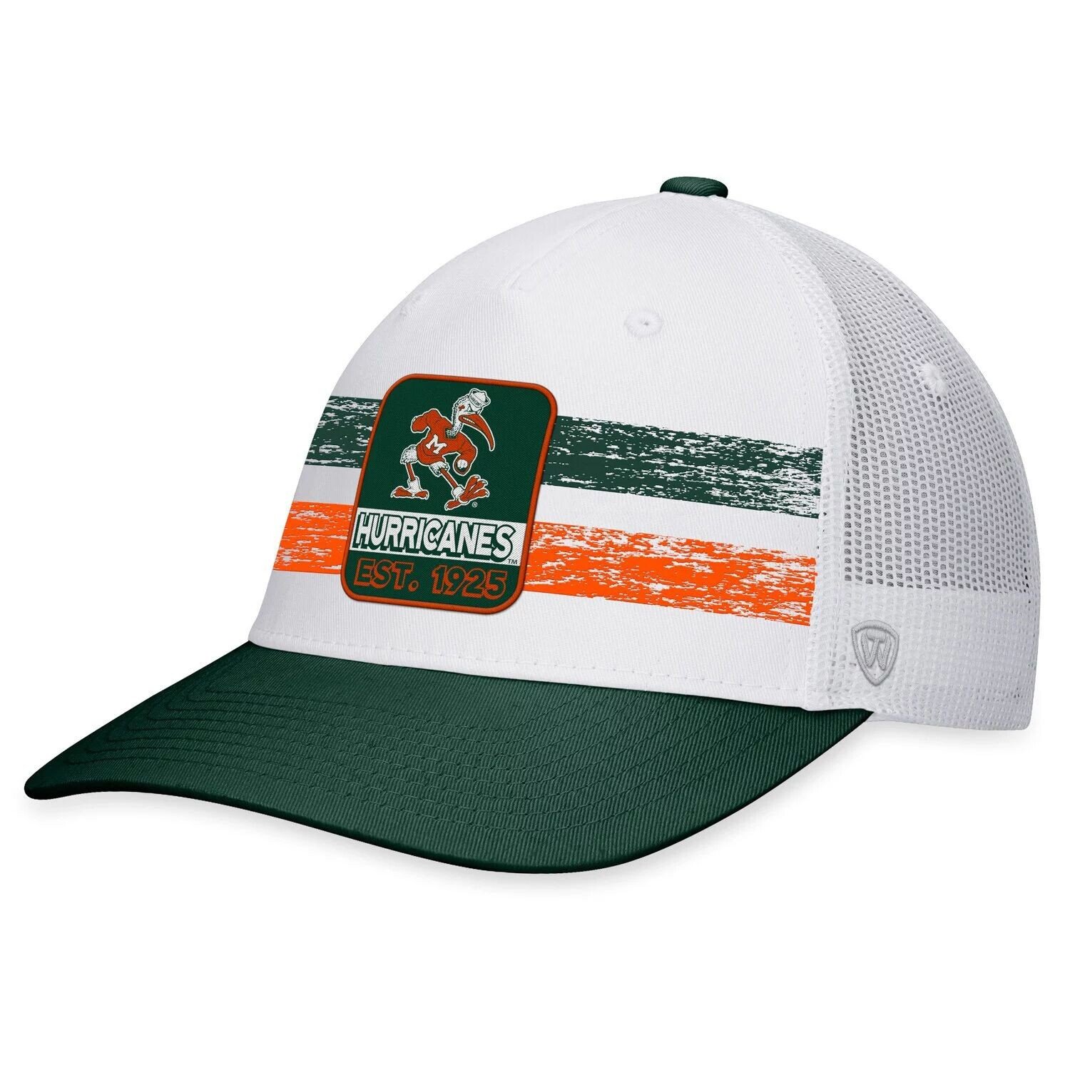 

Мужская кепка Top of the World бело-зеленого цвета Miami Hurricanes Retro Fade Snapback