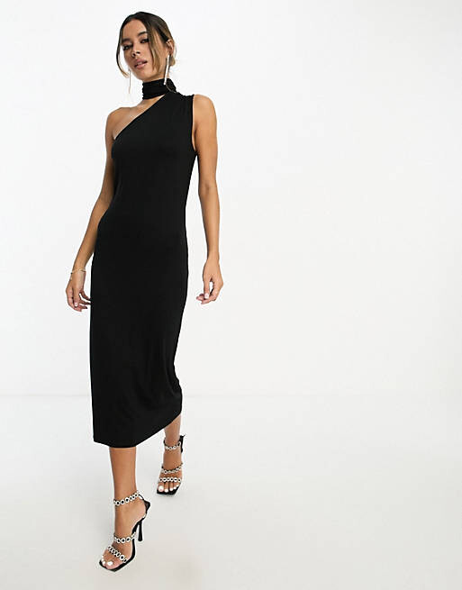 

Черное платье миди с открытыми плечами ASOS DESIGN