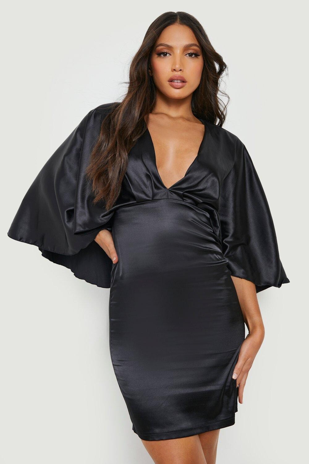 

Высокое атласное платье с кейпом Boohoo, черный