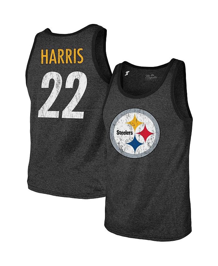 

Мужская футболка Najee Harris Heathered Black Pittsburgh Steelers с именем и номером игрока, футболка Tri-Blend Majestic, черный