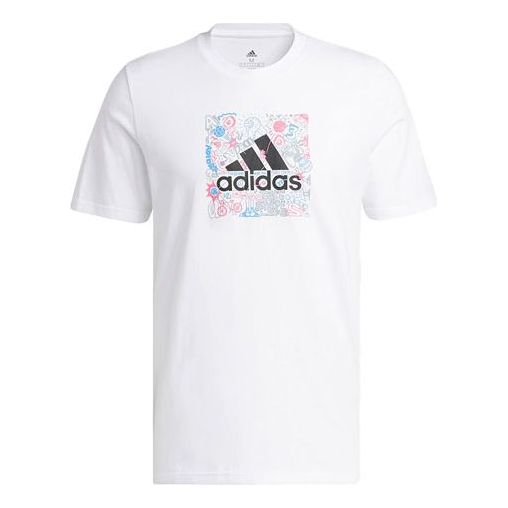 Футболка Men's adidas Minimalistic Alphabet Large Logo Printing Casual Round Neck Short Sleeve White T-Shirt, мультиколор