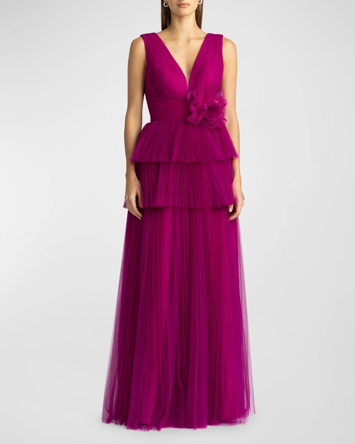 

Многоярусное плиссированное платье из тюля Zac Posen, цвет Viola