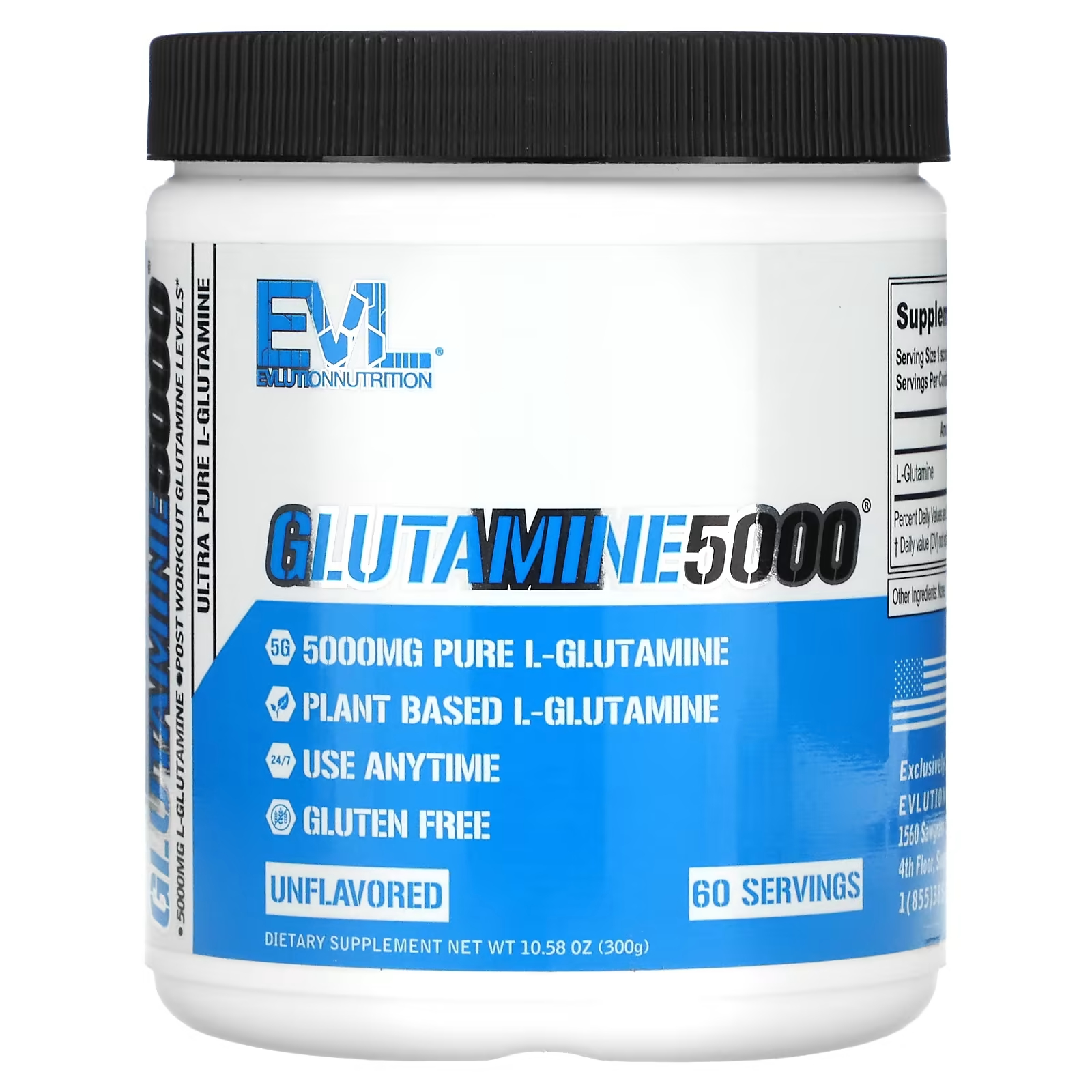 цена Glutamine5000 без ароматизаторов, 10,58 унций (300 г) EVLution Nutrition