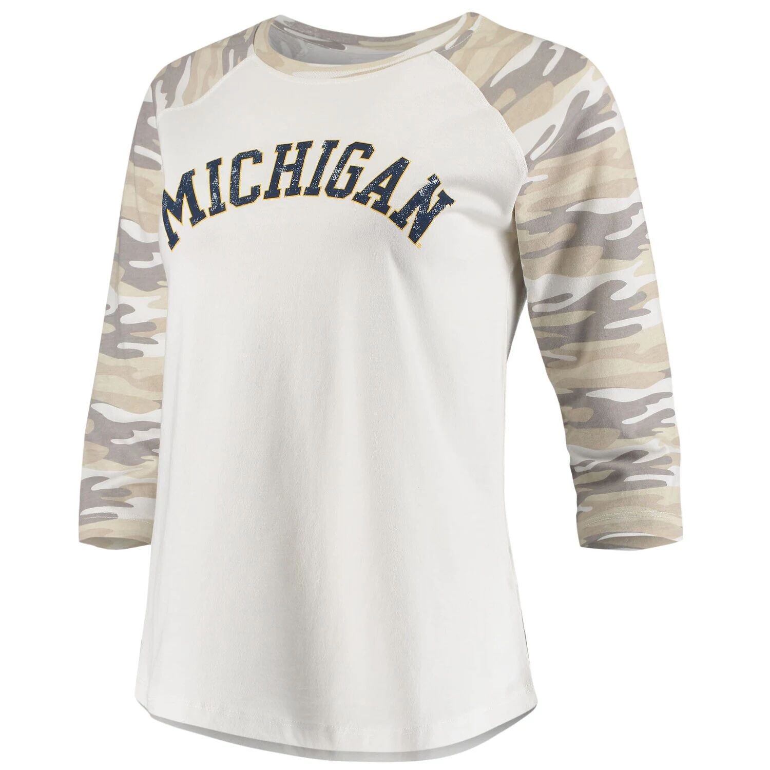 

Женская белая/камуфляжная бейсбольная футболка Michigan Wolverines Boyfriend реглан с рукавами 3/4, Белый