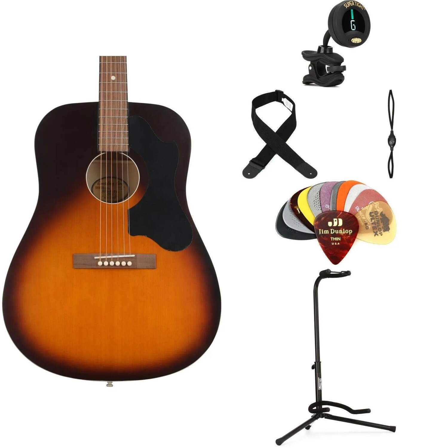 

Новый комплект Recording King Dirty 30s Series 9 Dreadnought Acoustic Guitar Essentials Bundle — Tobacco Sunburst
