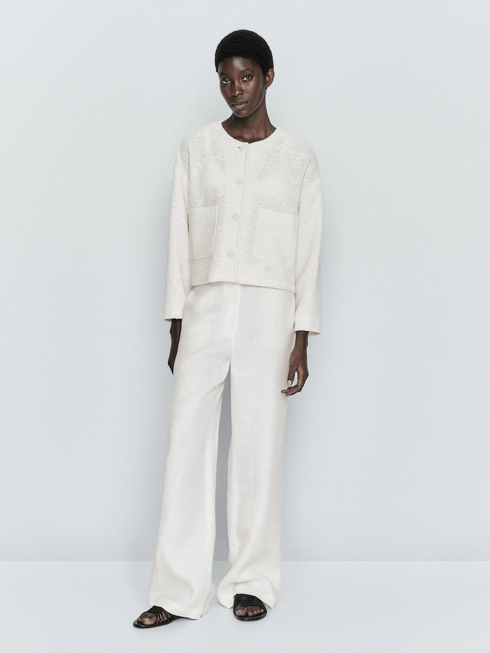 

Укороченная текстурная куртка Massimo Dutti, кремовый, Бежевый