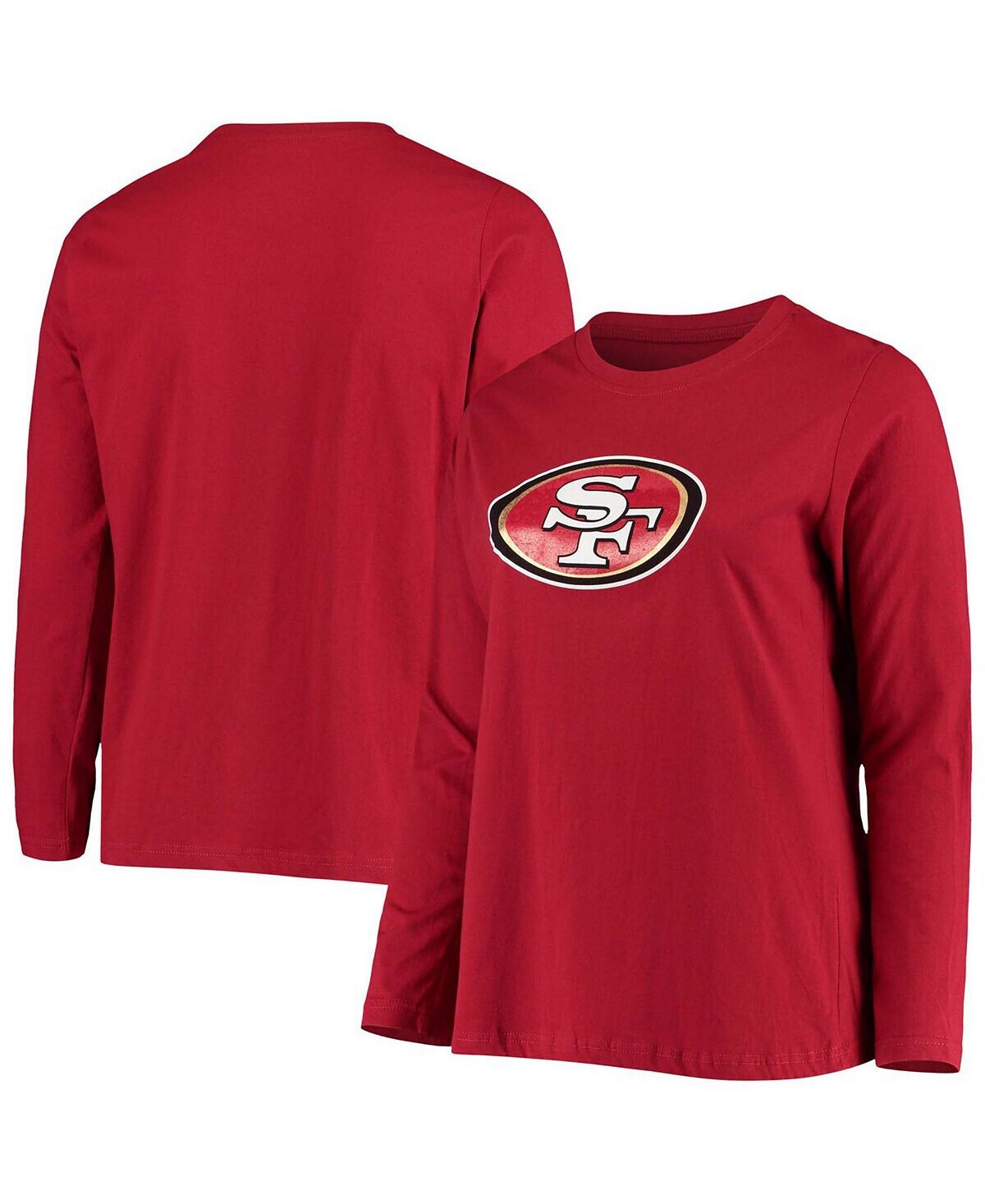 

Женская футболка больших размеров Scarlet San Francisco 49Ers с длинным рукавом и основным логотипом Fanatics