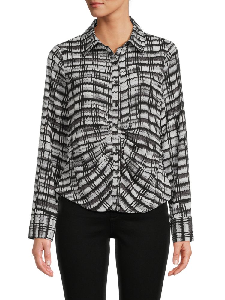 Рубашка на пуговицах с абстрактным рисунком Calvin Klein, цвет Black Multi цена и фото