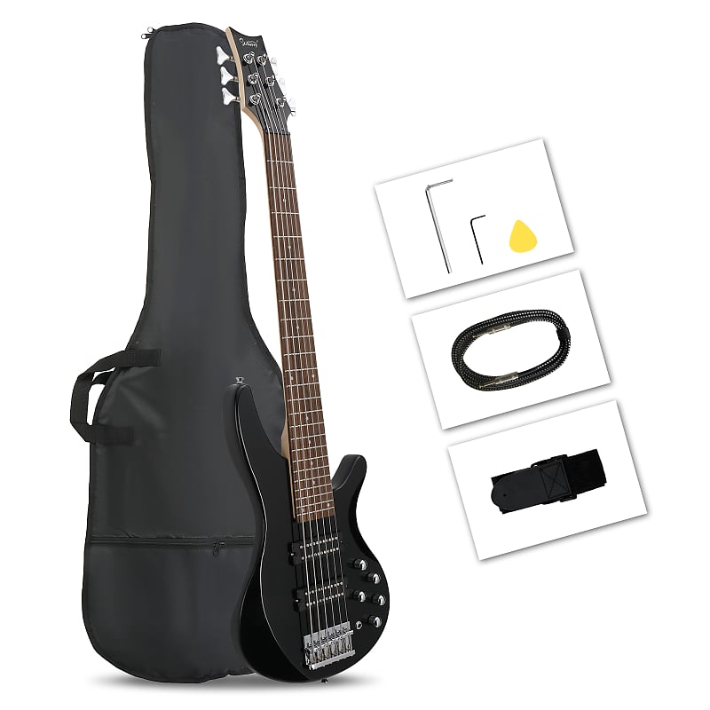 Басс гитара Glarry 44 Inch GIB 6 String H-H Pickup Laurel Wood Fingerboard Electric Bass Guitar with Bag and other Accessories 2020s - Black