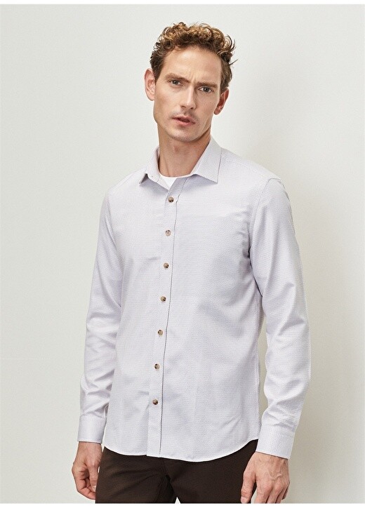 

Slim Fit Бело-коричневая мужская классическая рубашка Altınyıldız Classic