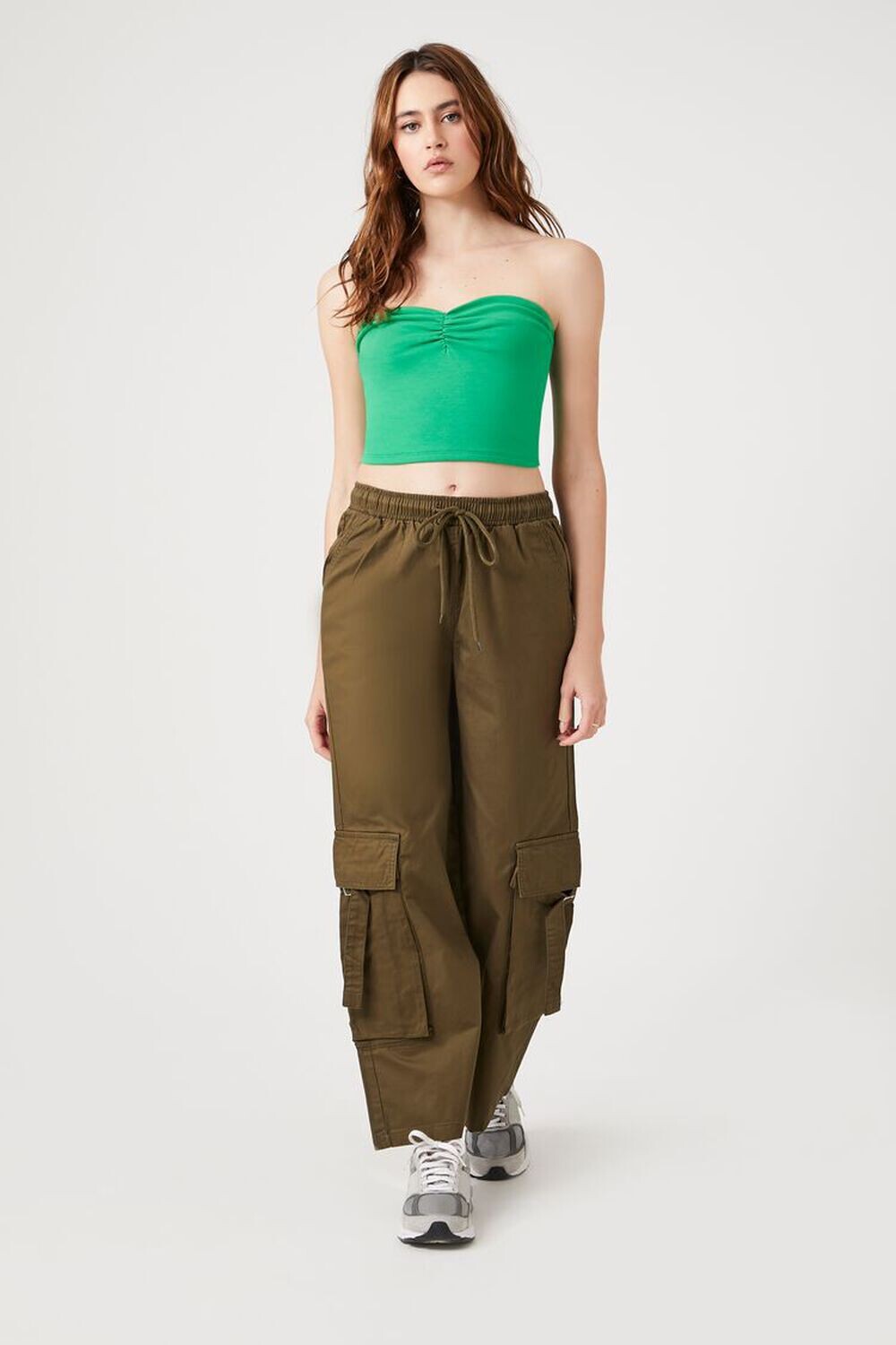 

Широкие брюки карго из твила Forever 21, оливковый, Зеленый