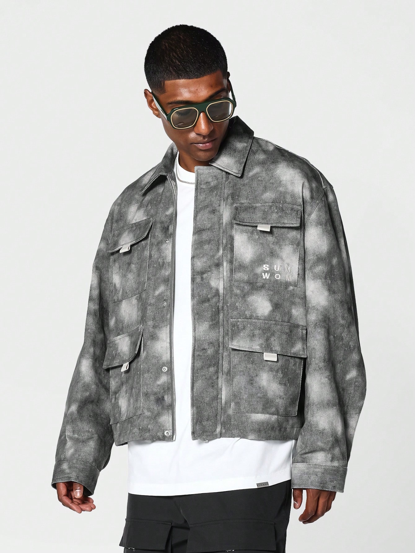 Куртка свободного кроя SUMWON с принтом по всей поверхности, серый фото