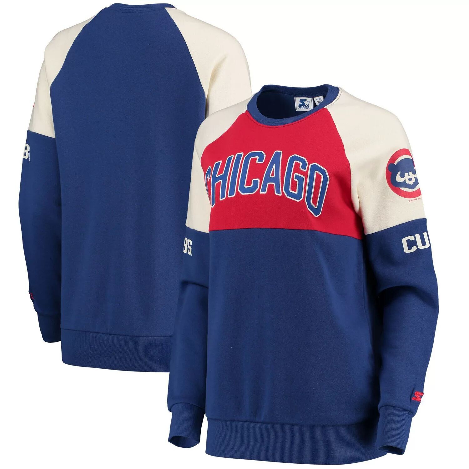 

Женский стартовый красный/королевский пуловер с логотипом Chicago Cubs Baseline реглан, толстовка с историческим логотипом Starter