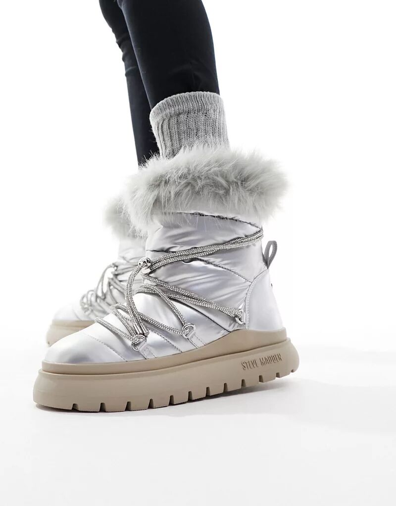 Серебристые зимние ботинки Steve Madden Ice-Storm с декоративными шнурками зимние ботинки ice storm steve madden белый