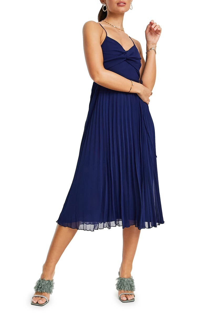 

Плиссированное платье миди Twist спереди ASOS DESIGN