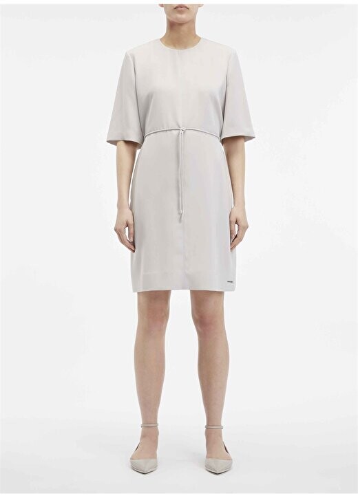 

Прямое светло-серое короткое женское платье с круглым вырезом STRUCTURE TWLL MINI SHIFT DRESS Calvin Klein, светло-серый