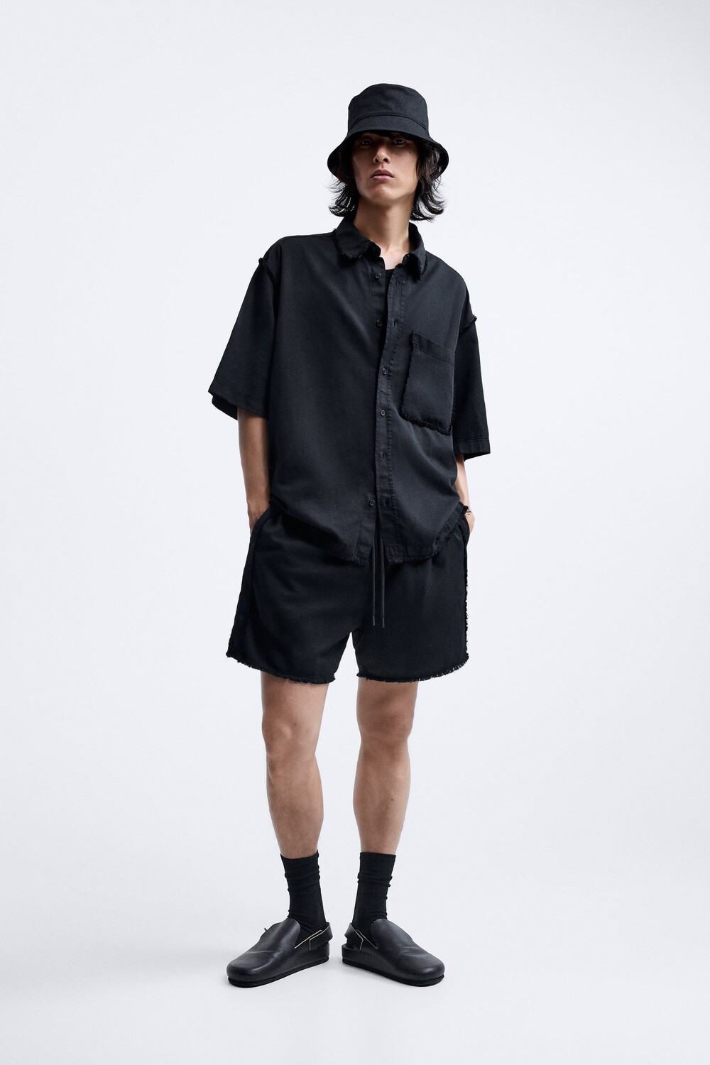 

Рубашка из хлопка и льна Zara, черный