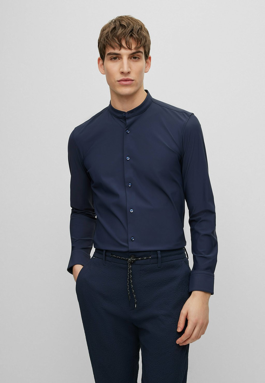 Рубашка P-HANK-STANDUP BOSS, цвет dark blue four