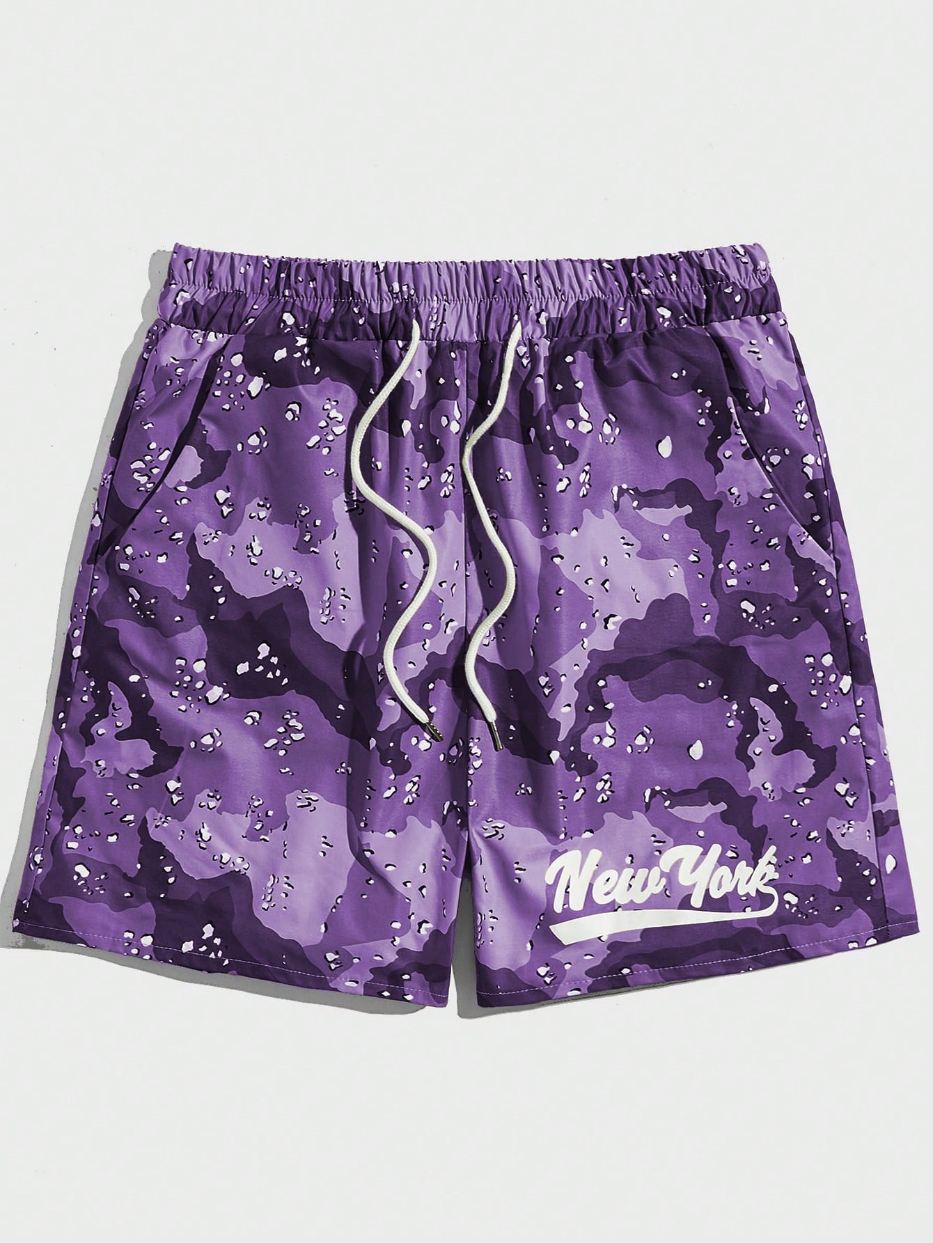 цена ROMWE Prep Мужские шорты на шнурке с эластичным поясом и буквенным принтом, фиолетовый