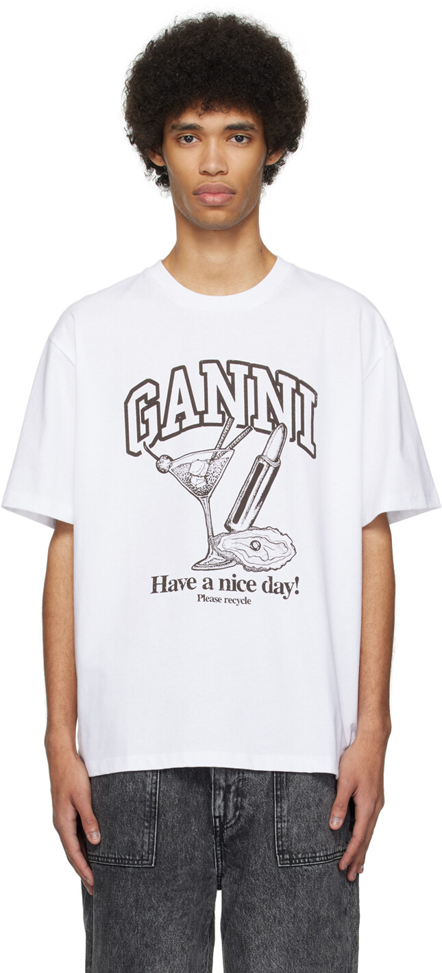 

Белая коктейльная футболка Ganni, цвет Bright white