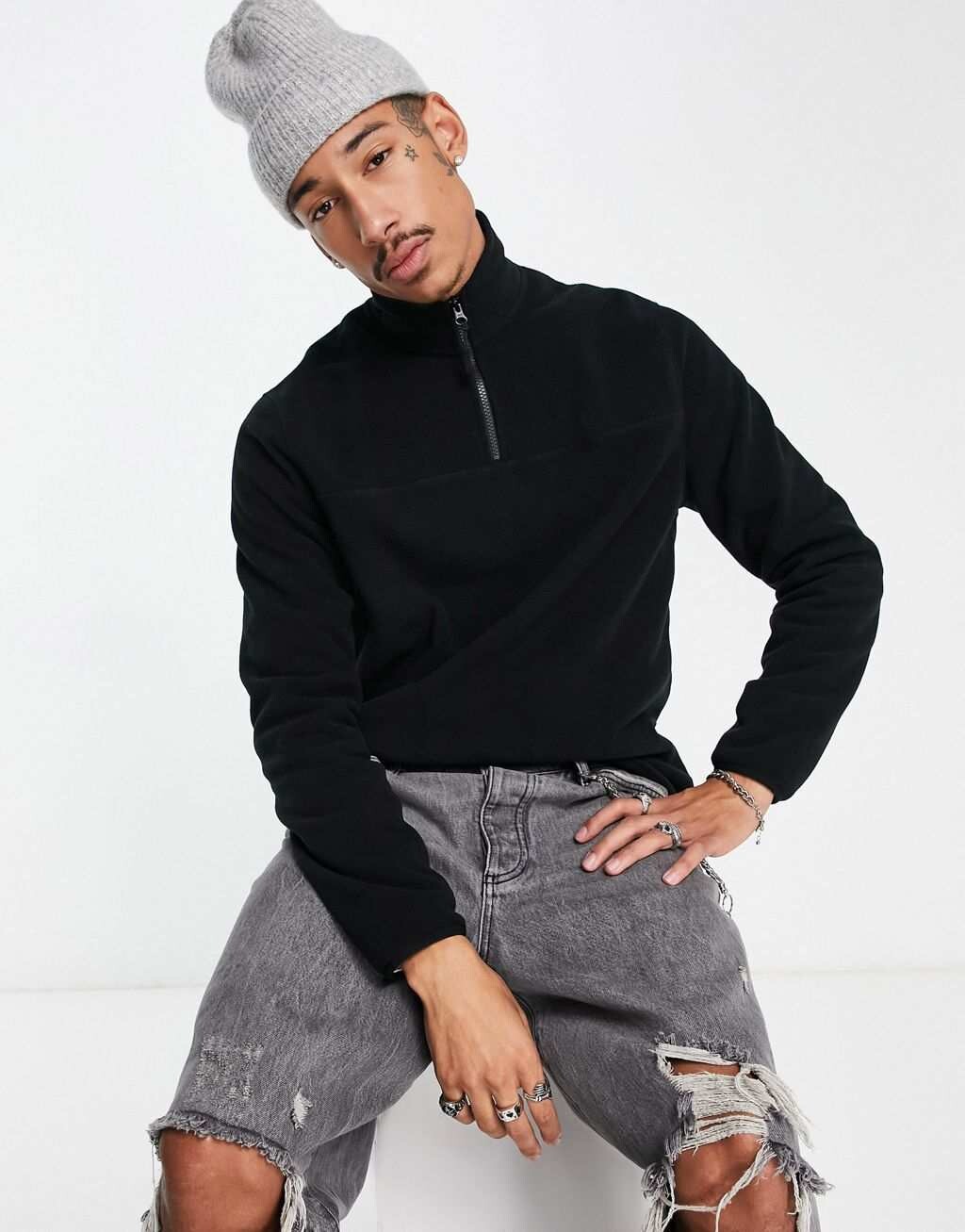 

Черный флисовый свитшот на полумолнии ASOS DESIGN