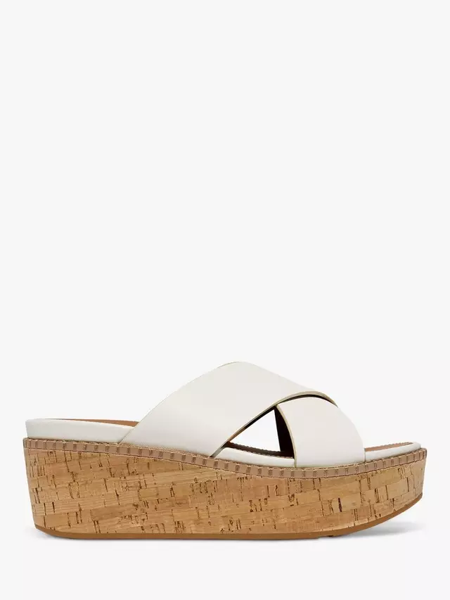 

Мюли FitFlop Eloise Cross Leather Strap Cork Wedge, цвет urban/white