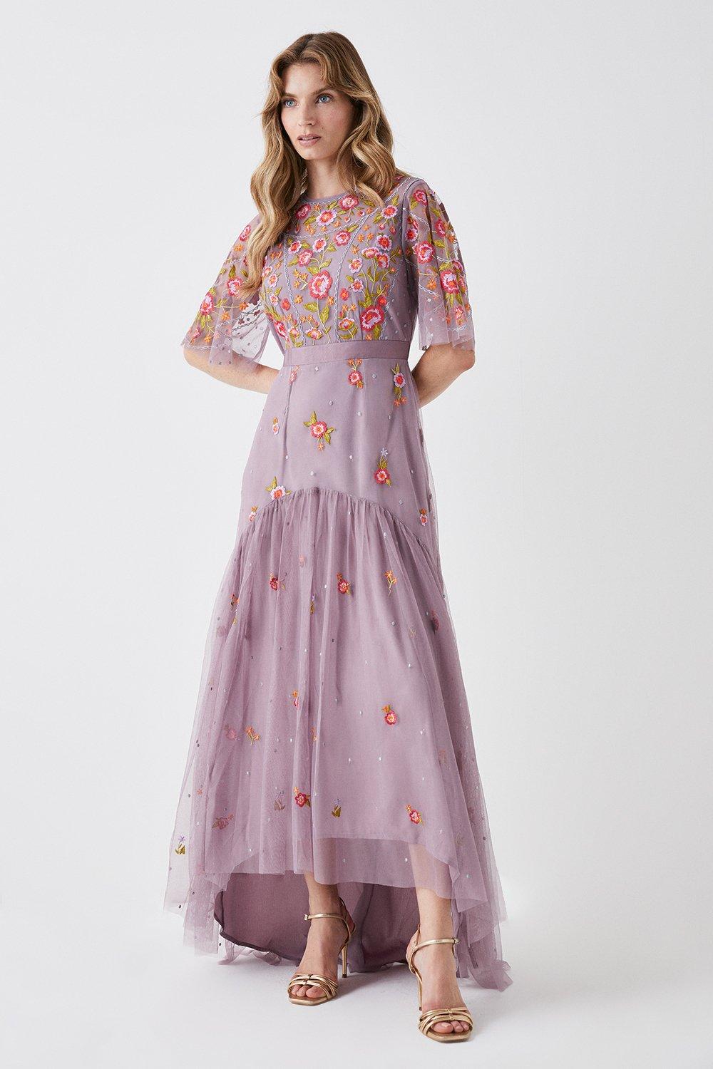 Платье макси с юбкой со вставками и ручной вышивкой Coast, фиолетовый платье oodji нежного цвета 42 размер новое