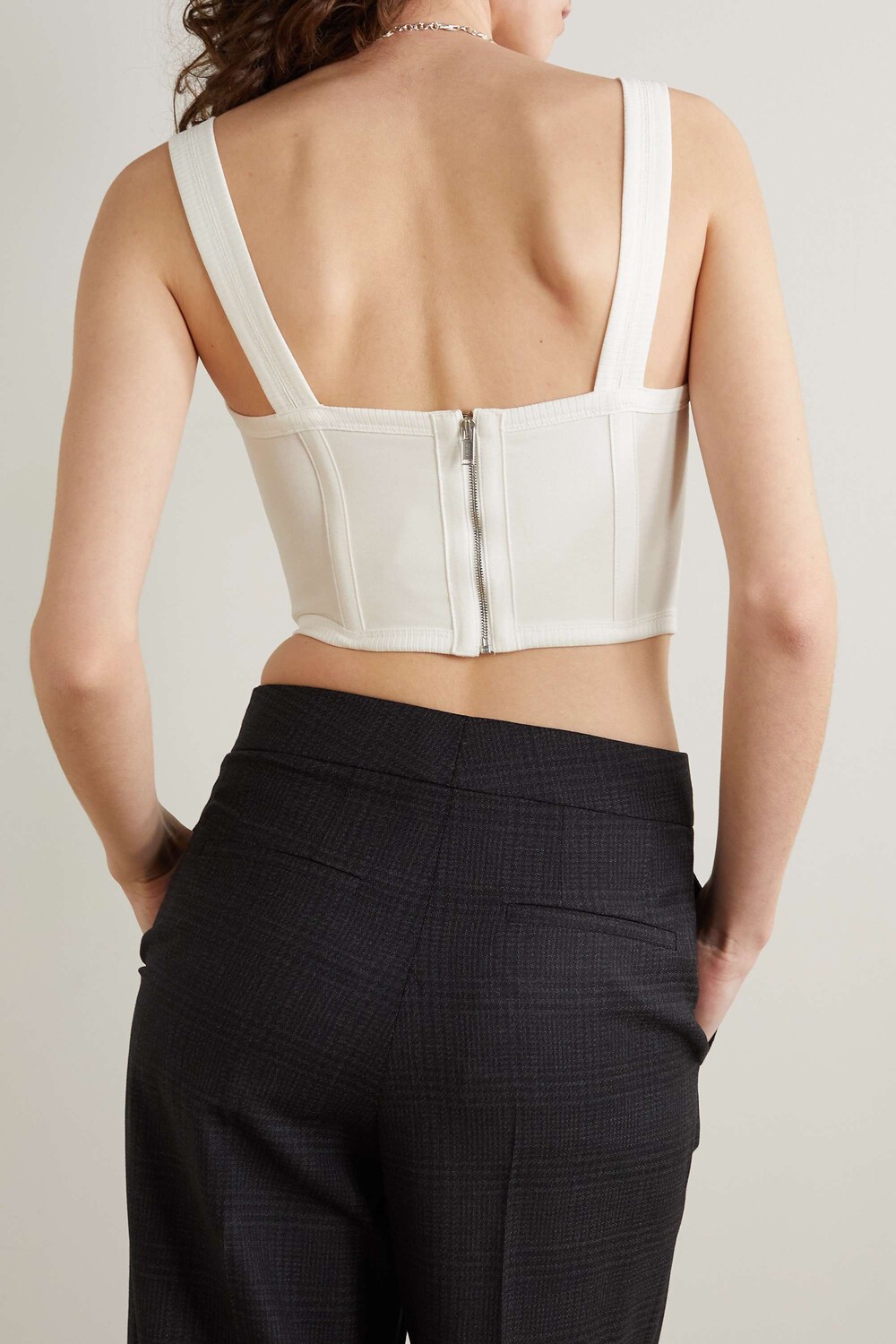 

DION LEE Трикотажный топ-бюстье из хлопка с отделкой из парусины, слоновая кость