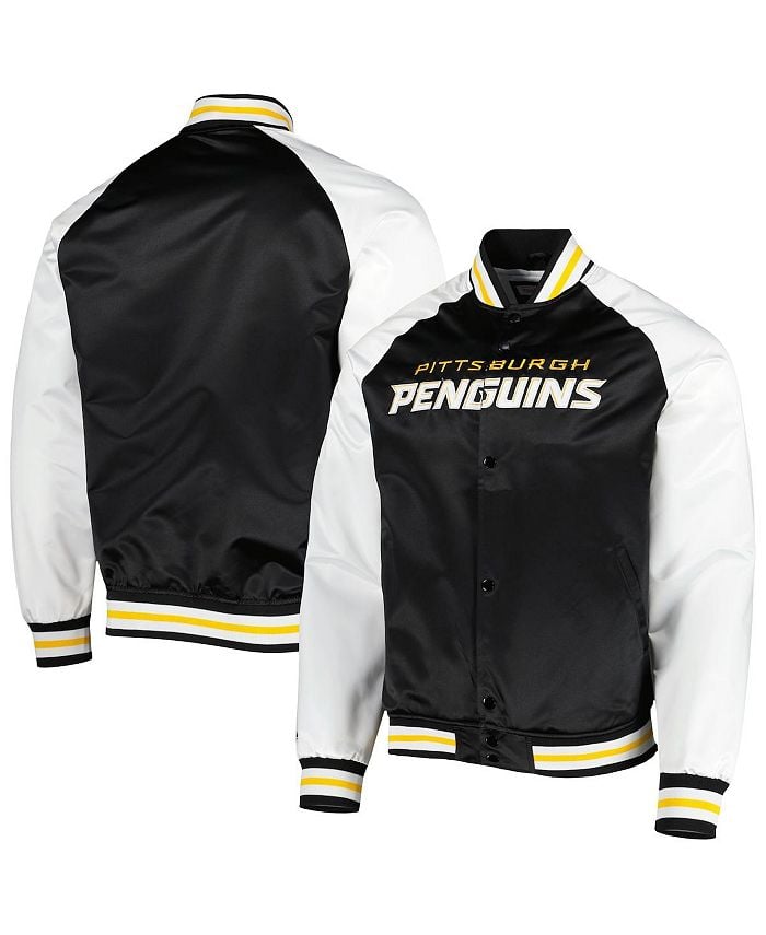 

Мужская черно-белая атласная куртка с длинными кнопками Pittsburgh Penguins Primetime Raglan Mitchell & Ness, черный