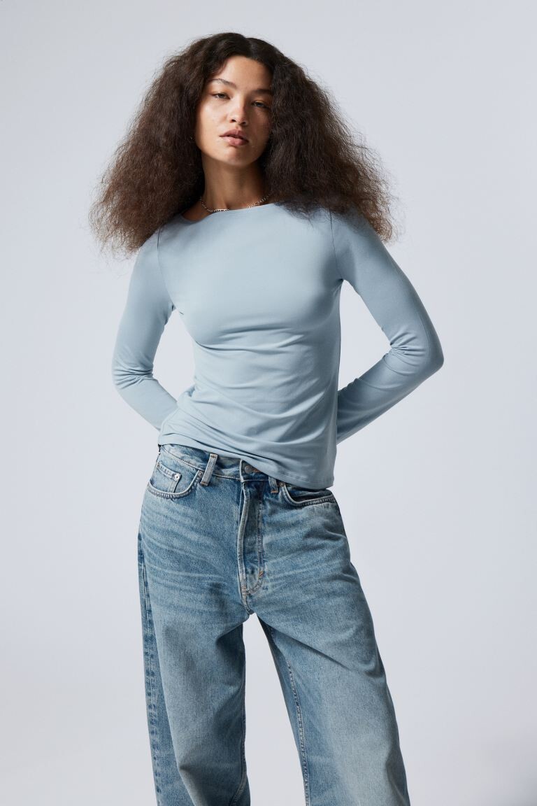 

Рубашка annie с длинными рукавами и воротником-лодочкой H&M, синий