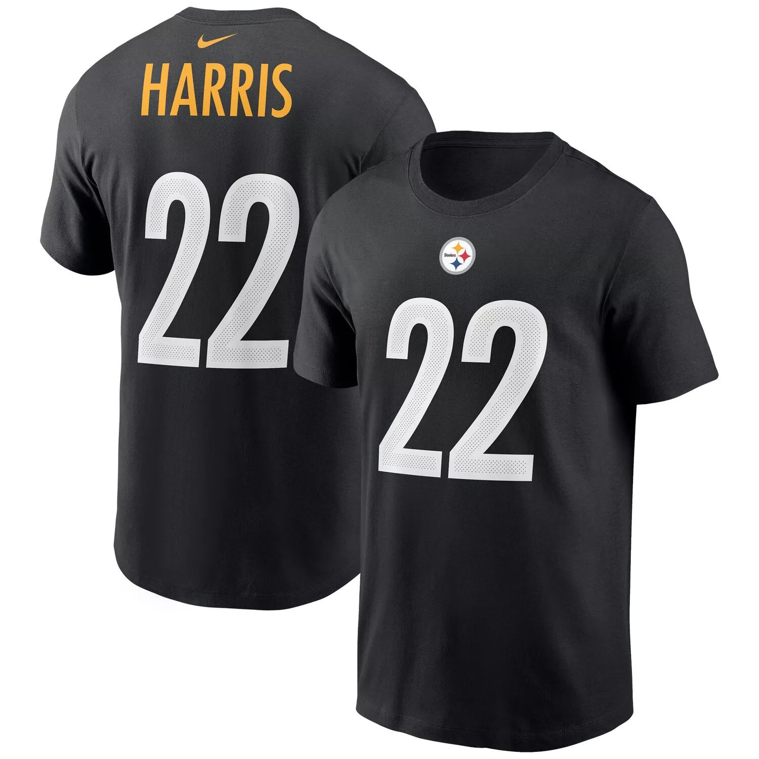 Мужская черная футболка Najee Harris Pittsburgh Steelers с именем и номером игрока Nike мужская футболка najee harris black pittsburgh steelers с именем и номером игрока футболка tri blend majestic