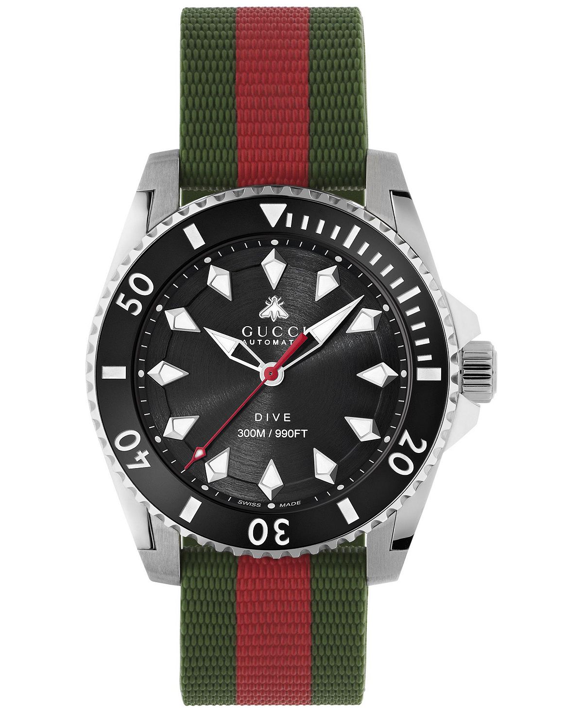 Мужские швейцарские автоматические часы для дайвинга с красным и зеленым каучуковым ремешком, 40 мм Gucci