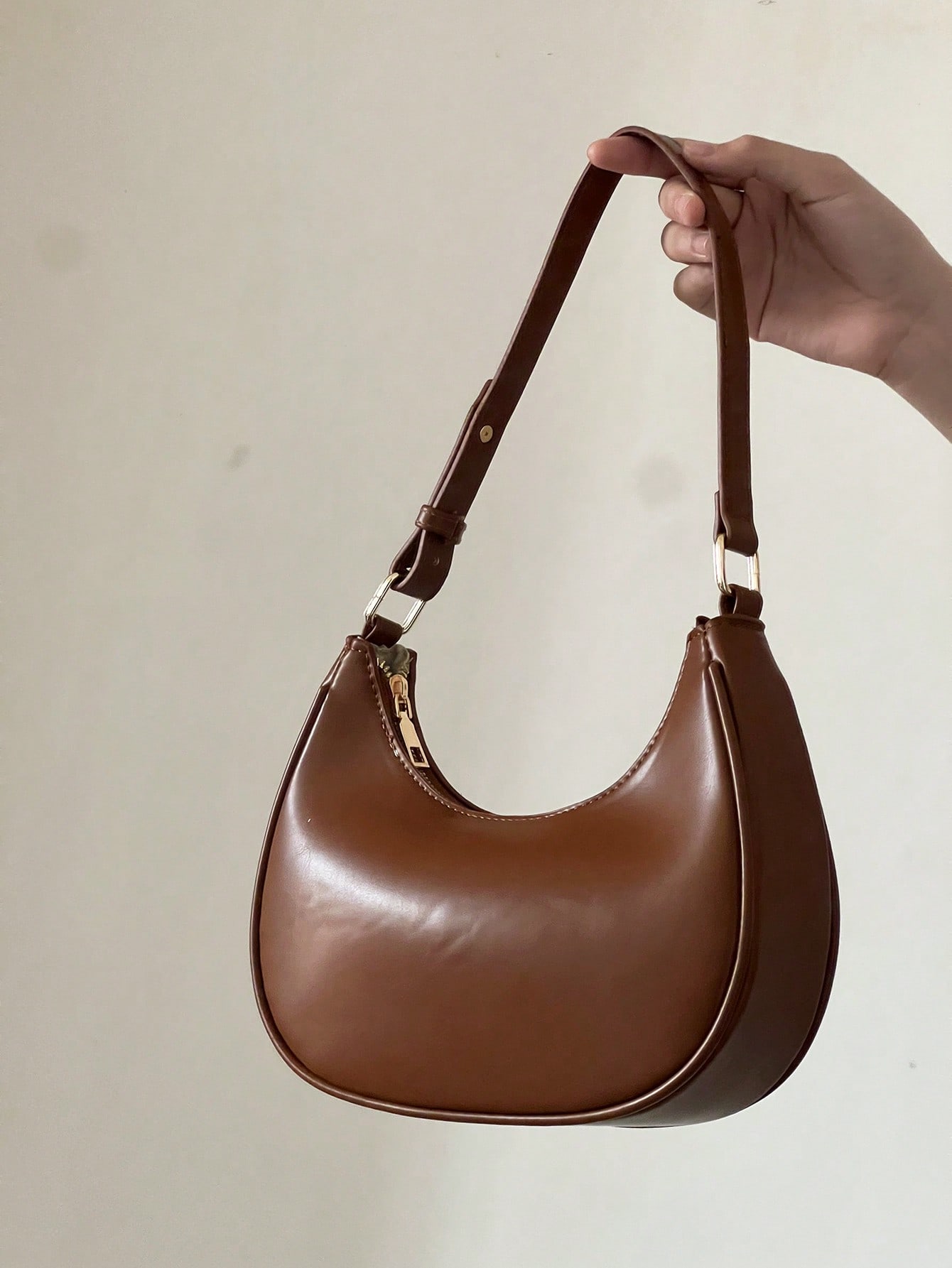 Винтажная ретро-модная повседневная сумка через плечо с блестящей текстурой в форме полумесяца, кофейный коричневый