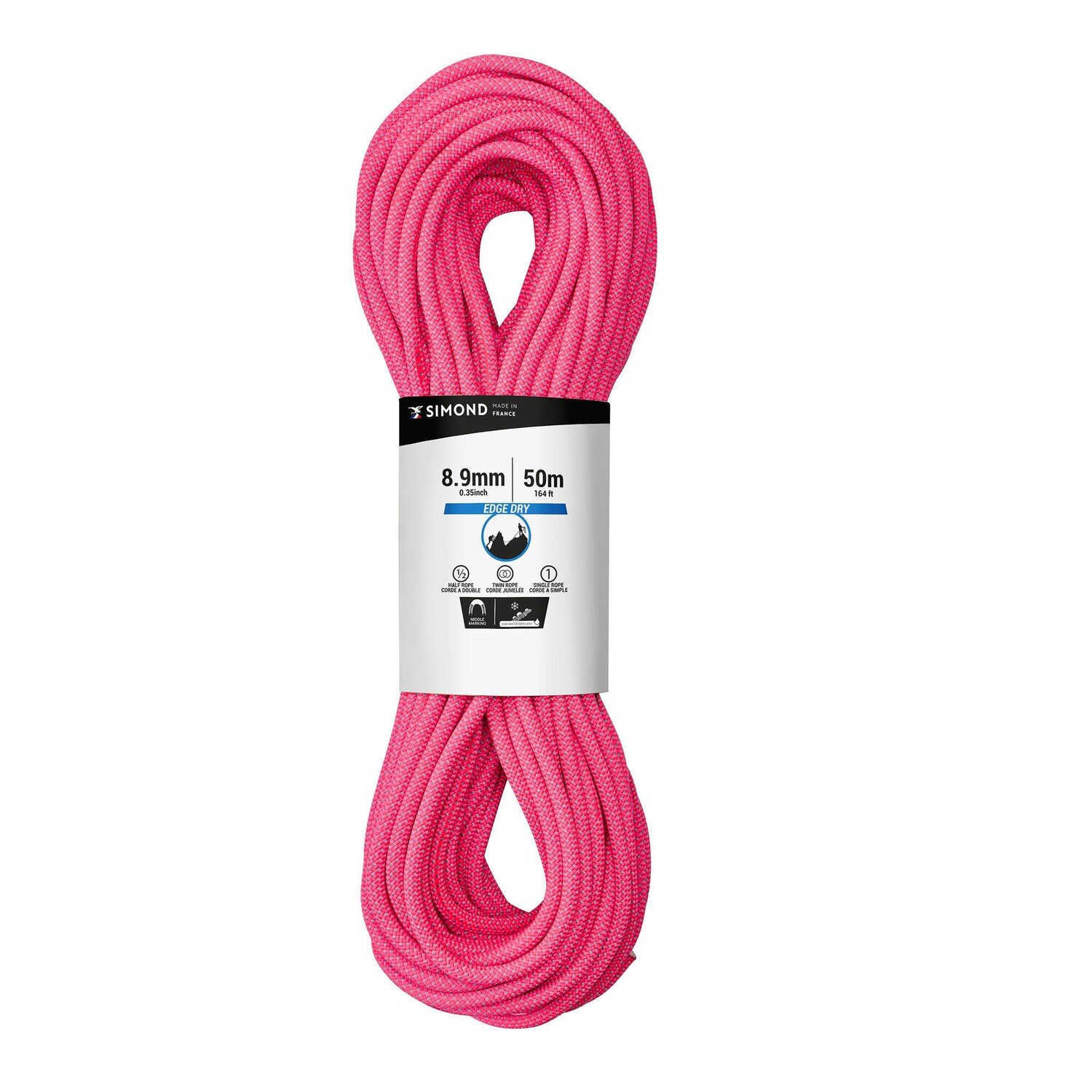 

Тройная сухая веревка Decathlon Sdard для скалолазания и альпинизма, 8,9 x 50 м, края Dry Rose Simond, розовый