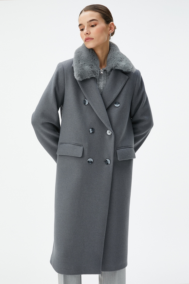Двубортное пальто с эко-пухом Koton, серый