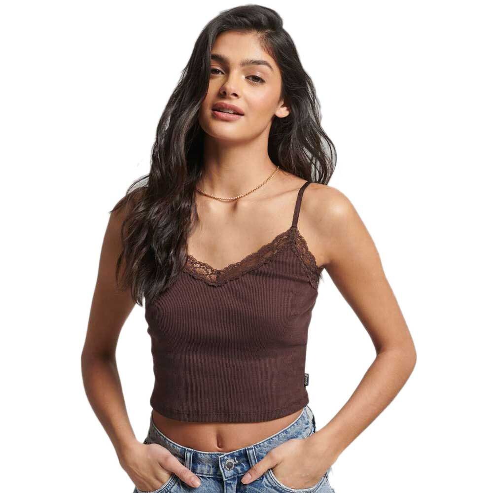 

Топ на бретельках Superdry Vintage Rib Lace Trim, коричневый