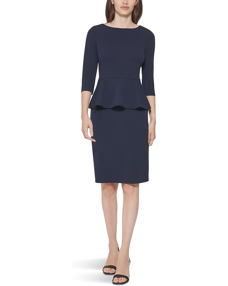 

Платье Calvin Klein Scuba Crepe Peplum, цвет Indigo