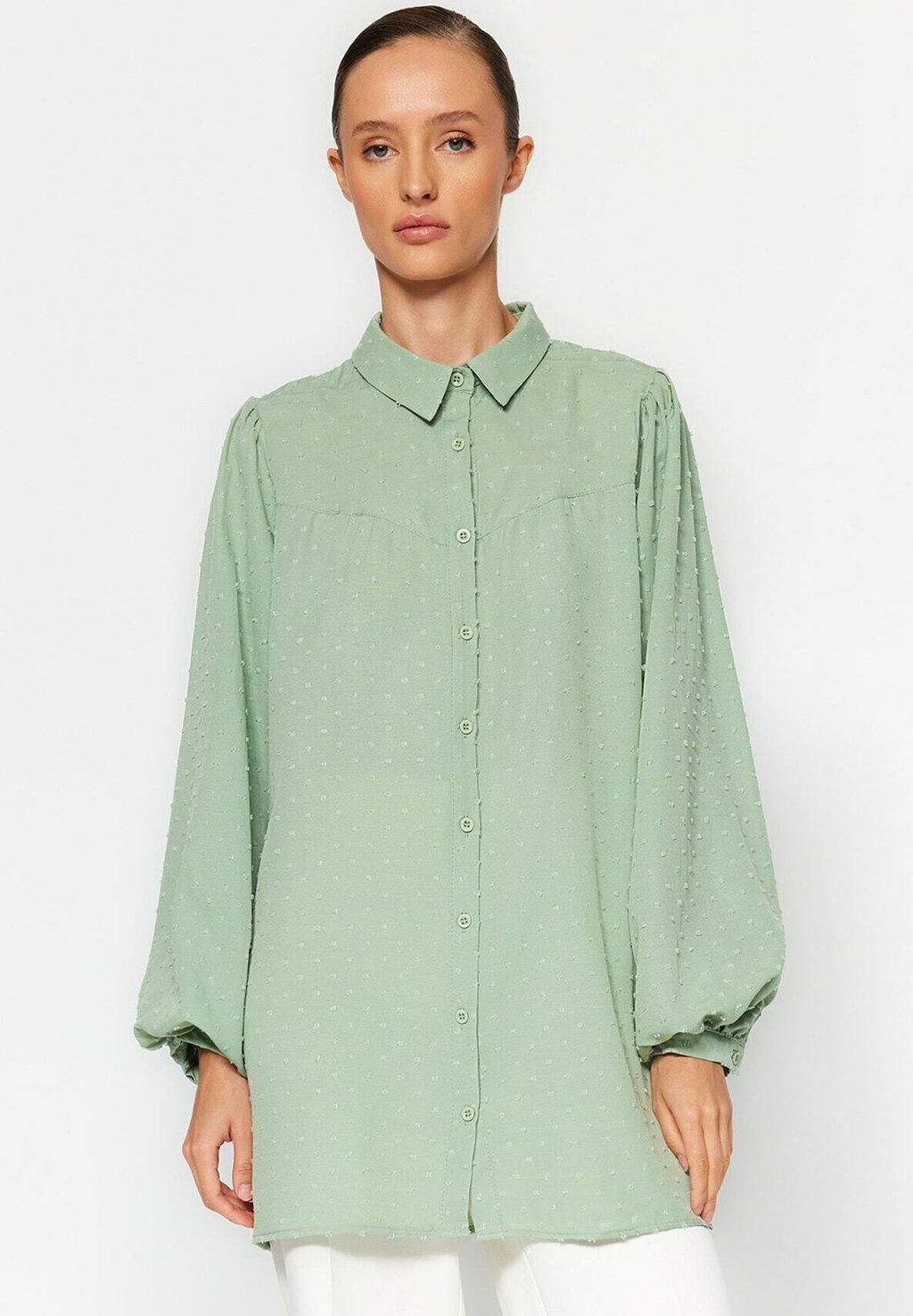 Блузка-рубашка BESCHEIDEN GEWOONTJES Trendyol Modest, цвет green блузка рубашка trendyol modest цвет white