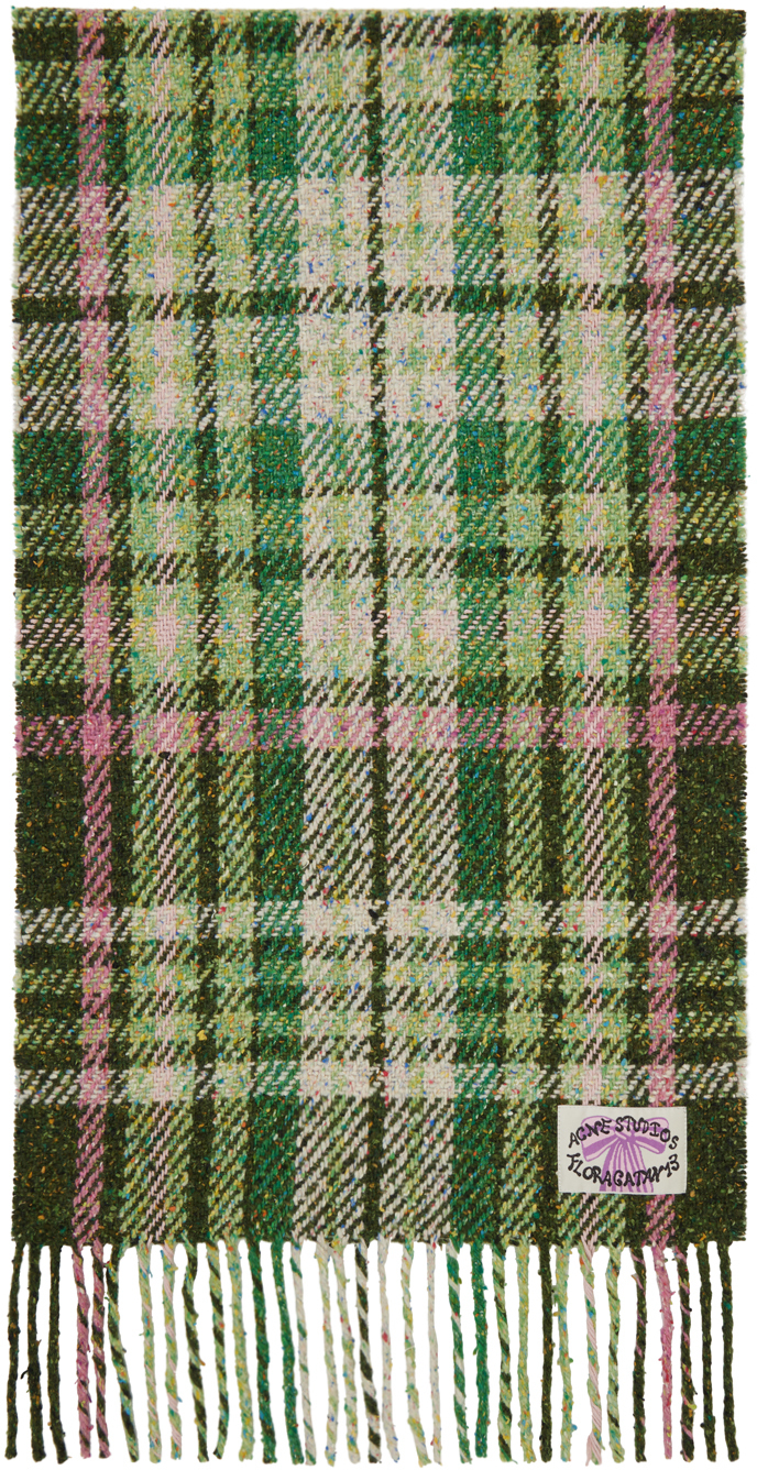 Зеленый шарф с бахромой в шотландскую клетку Acne Studios