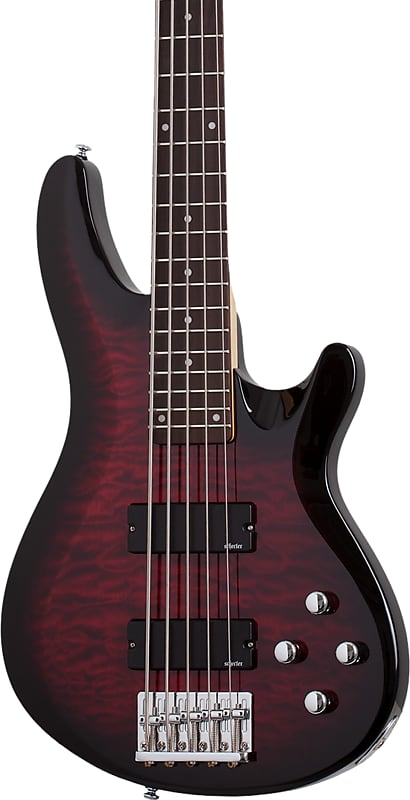 Басс гитара Schecter C-5 Plus 5-String Bass Guitar, Quilted Maple Top, Trans Cherry Burst