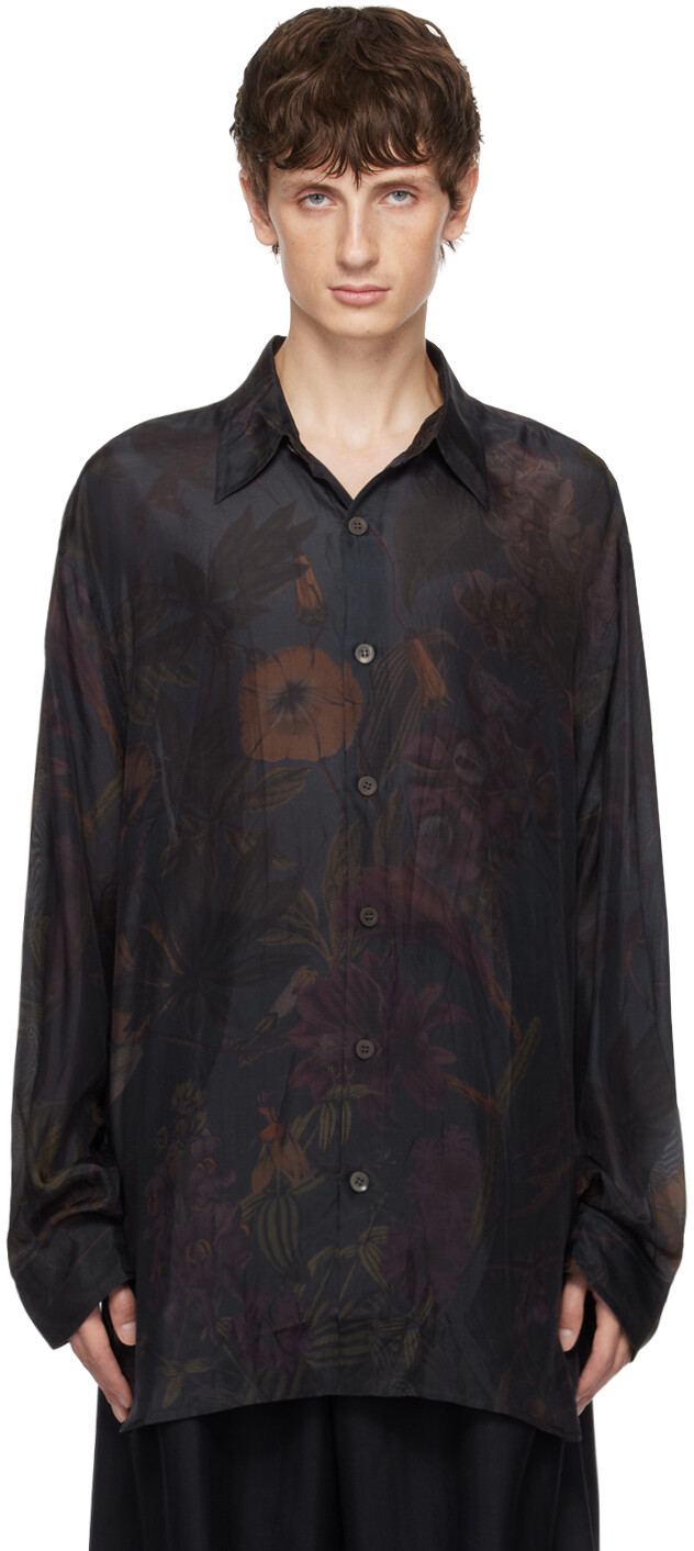 

Темно-синяя рубашка с принтом Dries Van Noten