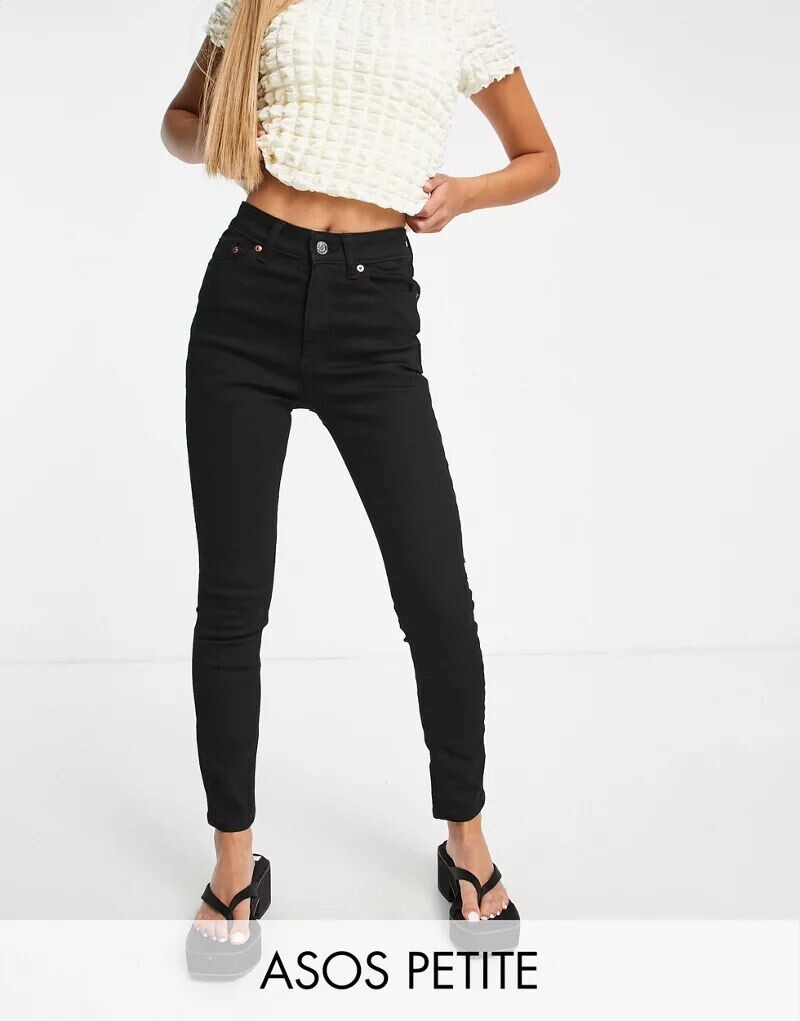 

Черные узкие джинсы с завышенной талией и контуром ASOS DESIGN Petite