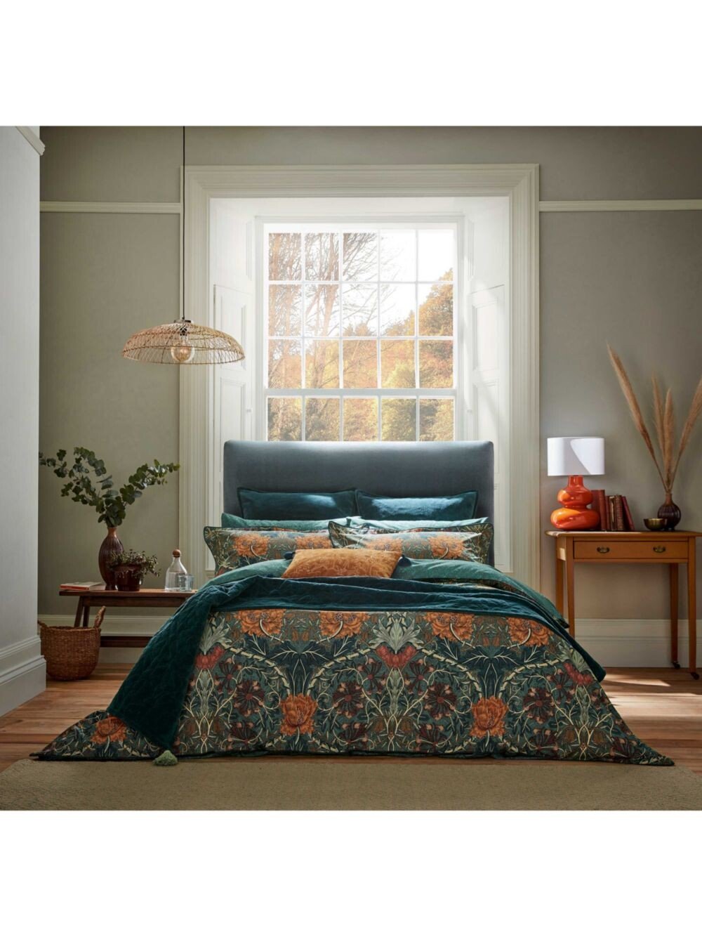 

Хлопковый одинарный пододеяльник Morris & Co. Honeysuckle Tulip, бирюзовый