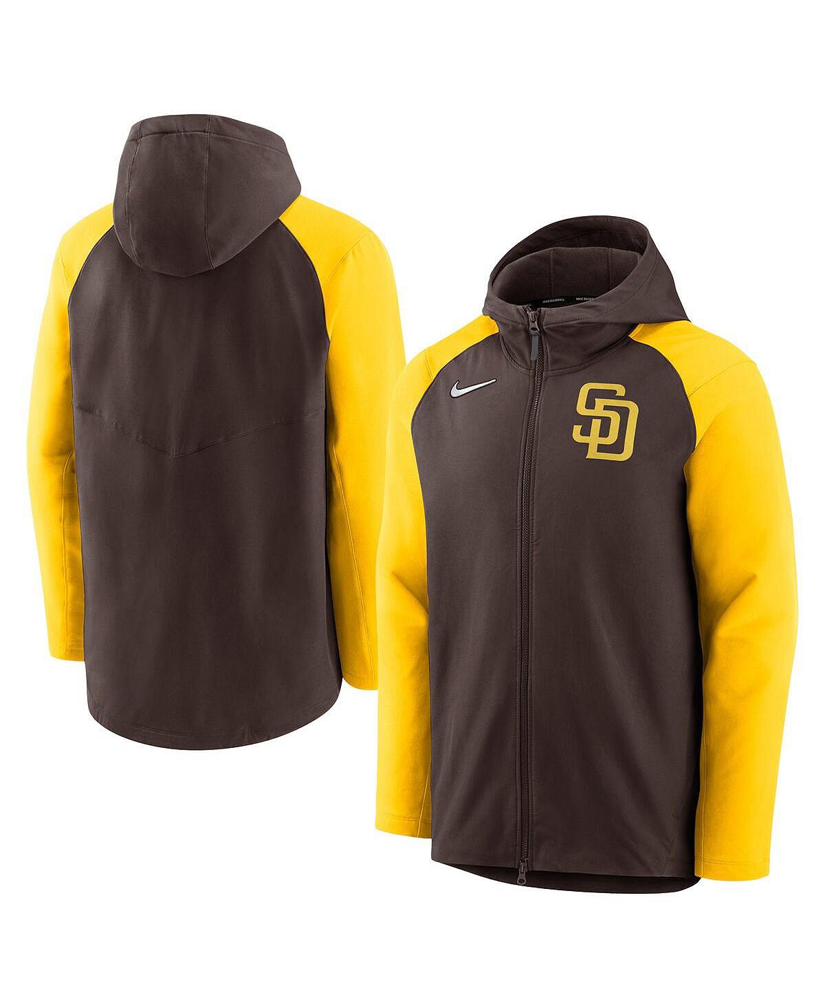 Мужская коричнево-золотая куртка San Diego Padres Authentic Collection с капюшоном и молнией во всю длину Nike