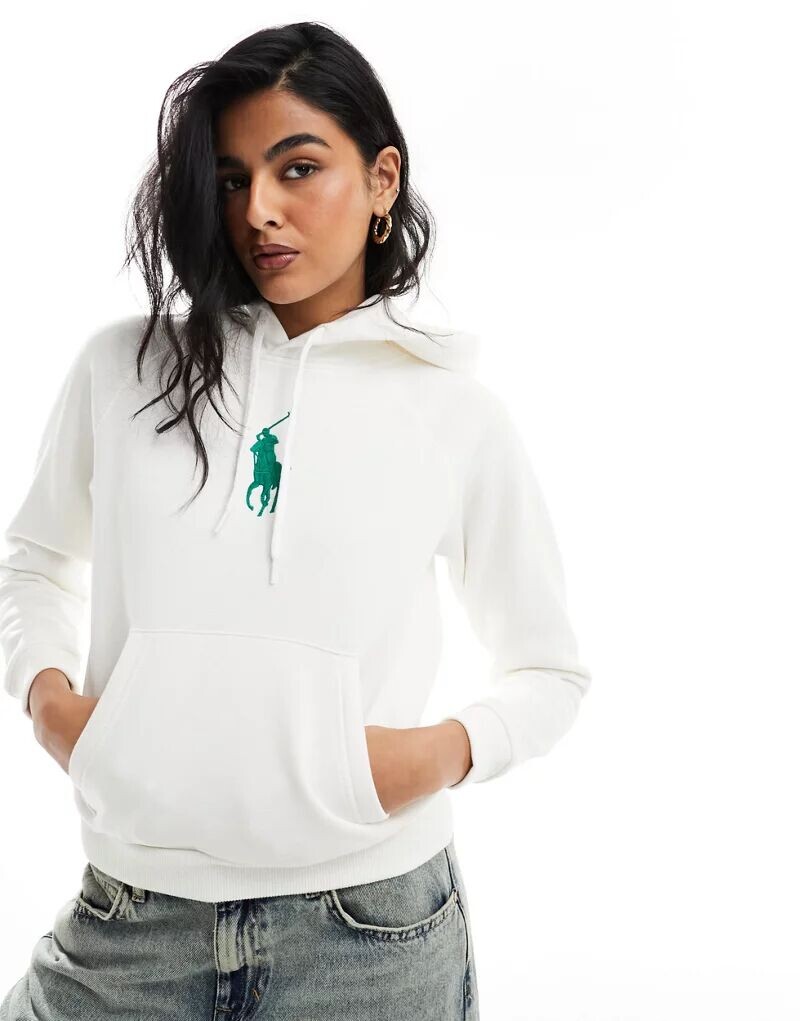 

Белая худи Polo Ralph Lauren с большим логотипом игрока в поло на груди