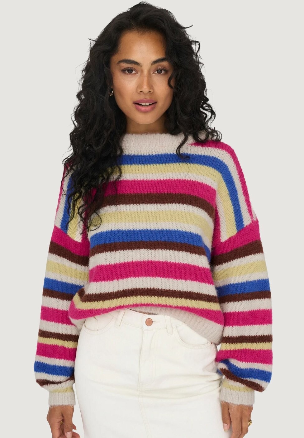 

Трикотаж Стич ONLY ONL BUBBLE LIFE STRIPE O'NECK, бежевый