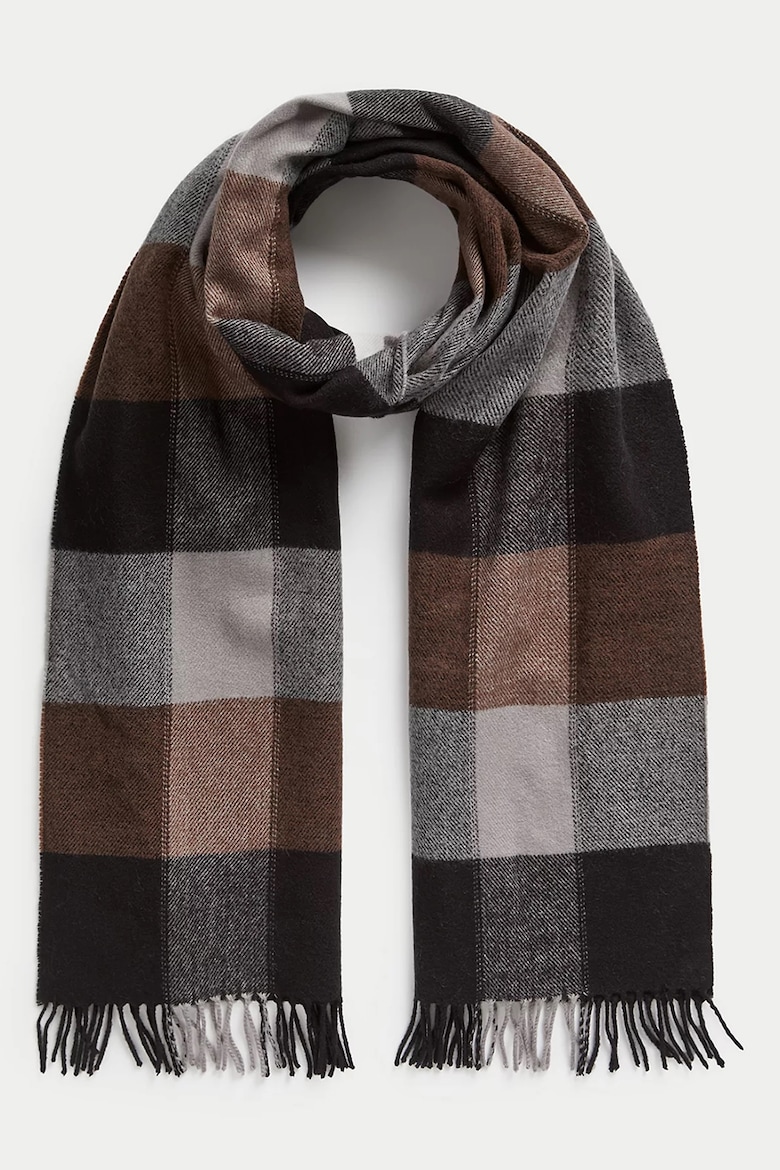 Клетчатый шарф с бахромой Marks & Spencer, коричневый
