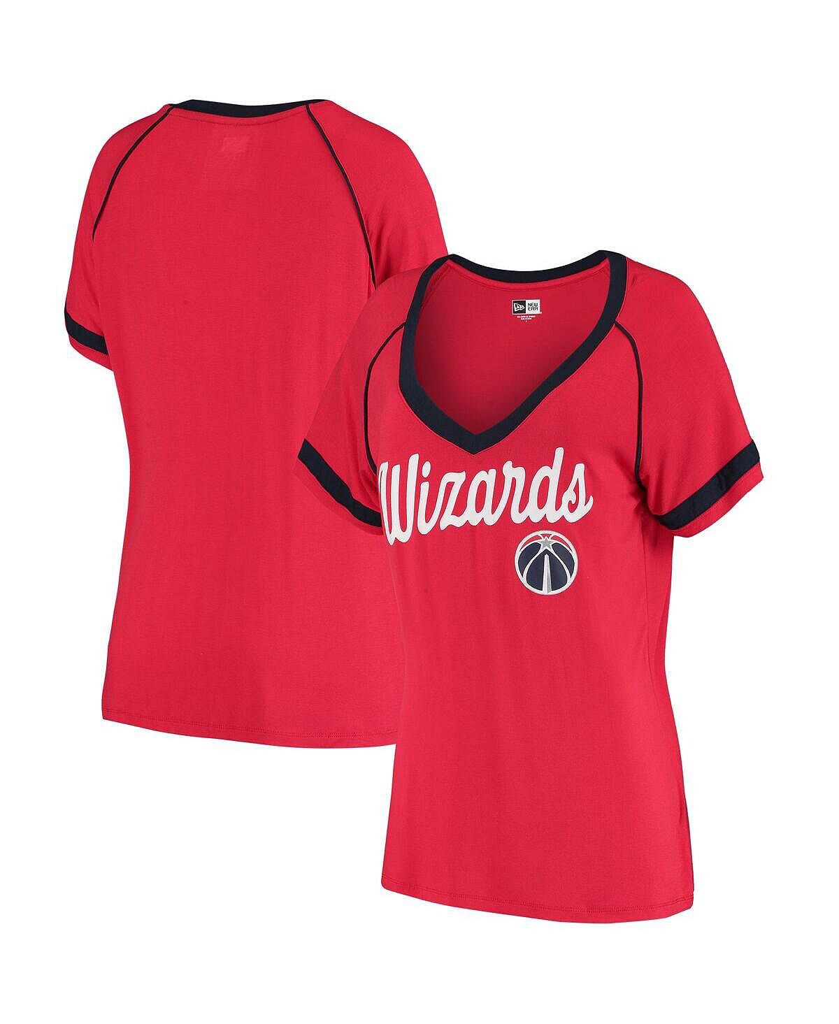 

Женская красная футболка Washington Wizards с v-образным вырезом и окантовкой New Era, красный