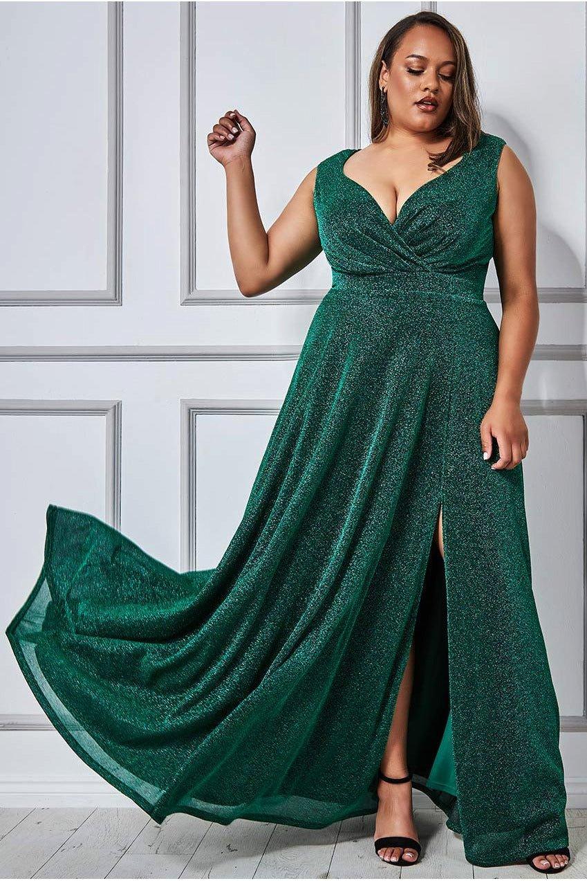 цена Платье макси с блестками Crossover Goddiva, зеленый
